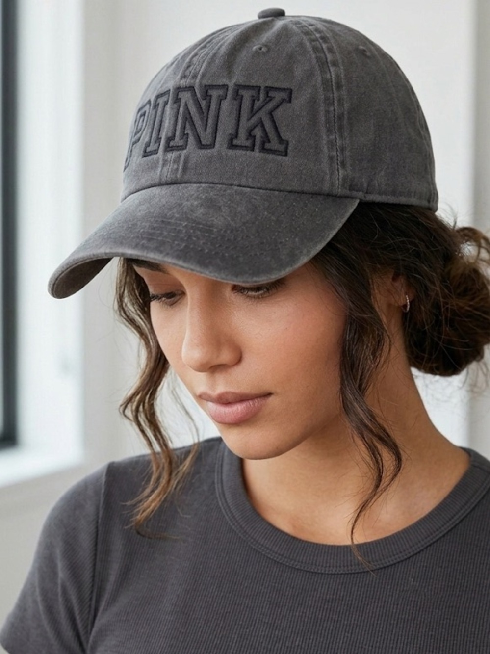 Pink Victoria Secret Faded Grey Logo Baseball Cap Hat